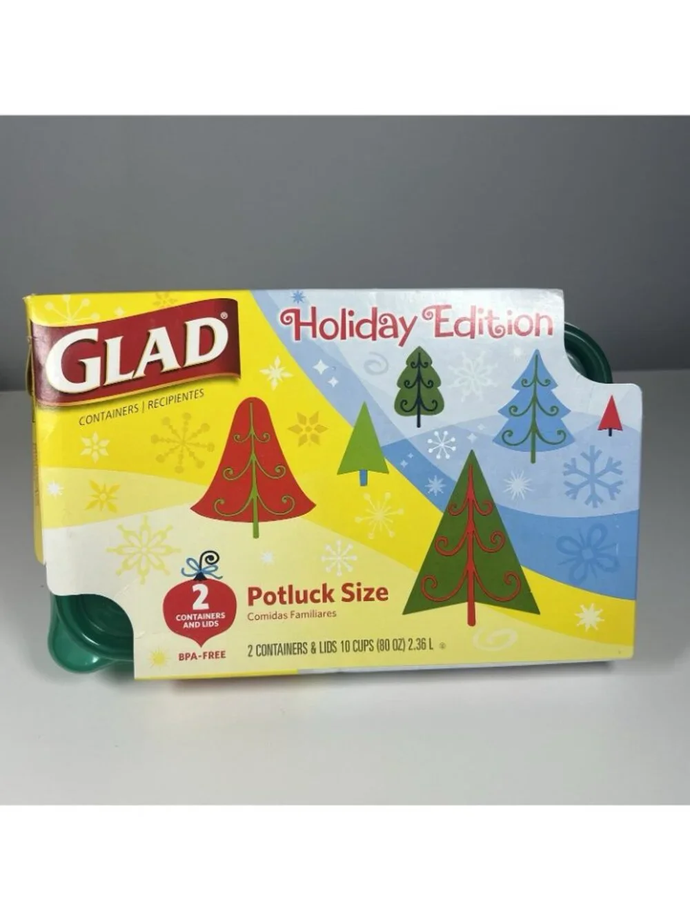 GLAD Holiday Edition Potluck Containers 10 Cup 80 Oz Green Lids Set of 2